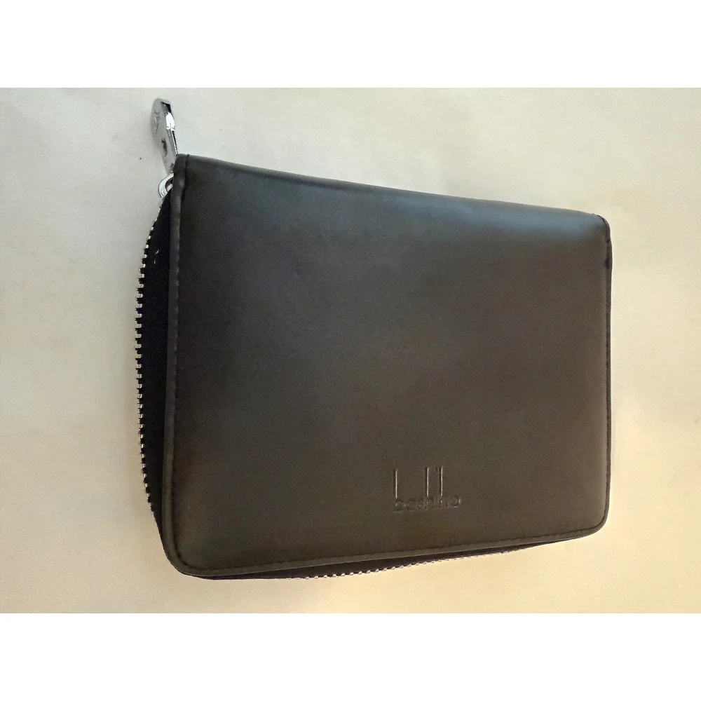 Boshino Black Leather Accordion Zip Around Card Holder Wallet Large Capacity 24